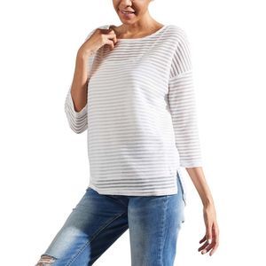 Simple by Suzanne Betro Ivory Stripe Sheer Boatneck Tunic Size L